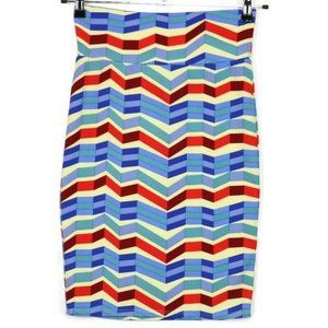 LuLaRoe Cassie Pencil Straight Skirt Red Blue Teal‎ Yellow Stretch USA XS